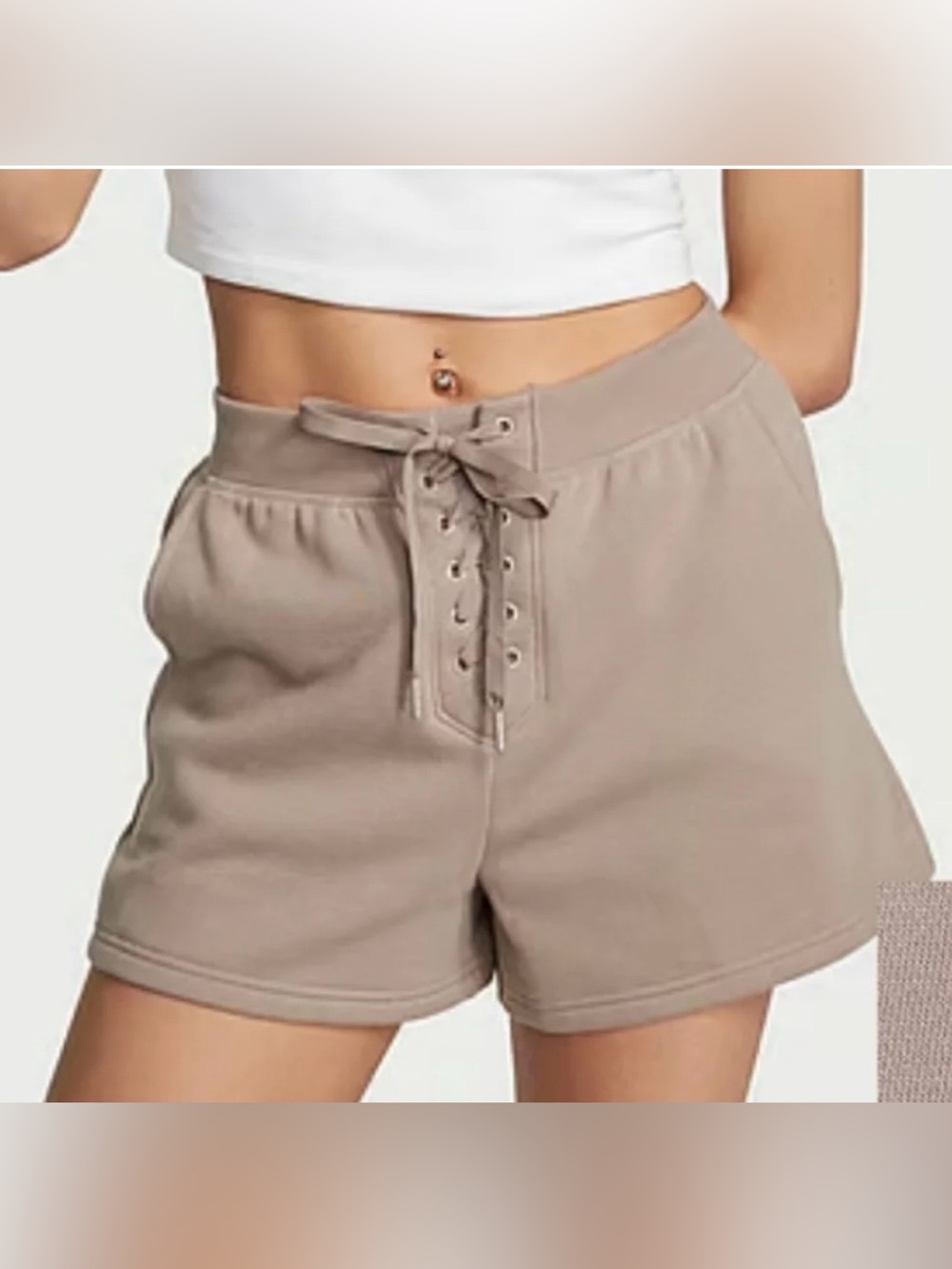 NWT Victoria's Secret Lace-Up Lounge Sweatshorts Taupe Size S/p